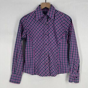 Façonnable Shirt Womens XS Multicolor Checked Cotton Classic Preppy Button Up